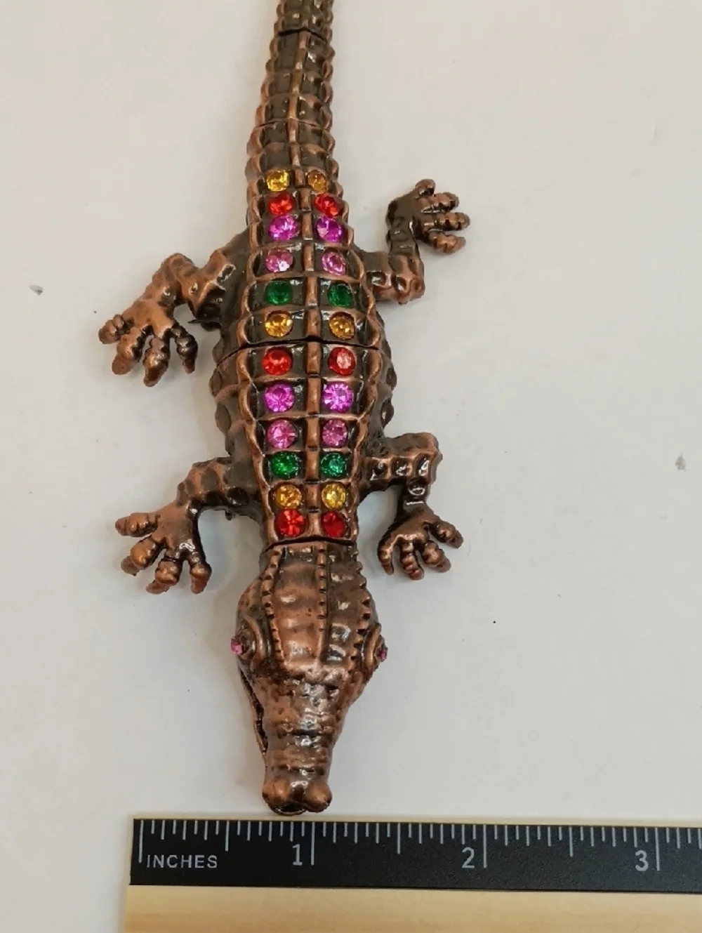 Oversized Crocodile Rhinestone Brooch Multicolor Statement Jewelry Size 7